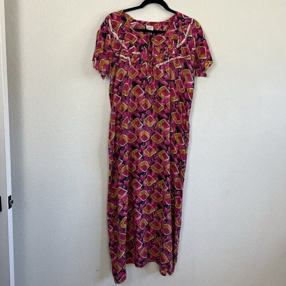 Mohini Vintage Women’s Size XXL Pink Abstract Night Gown Cotton Maxi Nightie